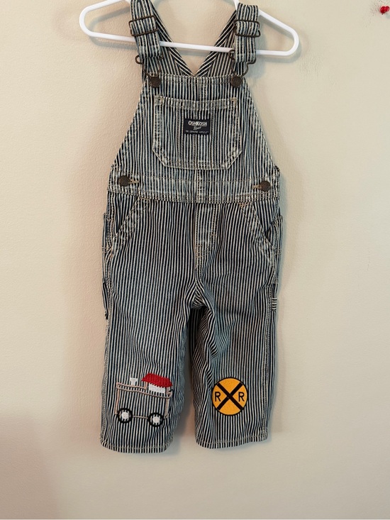 OshKosh B'gosh Other - OshKosh B'gosh Blue and White Stripe Train Patch Overalls